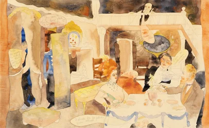 Lulu en Alva Schoen tijdens de lunch, 1918