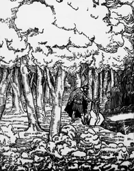 Houtsnede door Charles Doudelet (1861-1938) voor Pelleas en Melisande door Maurice Maeterlinck (1862-1949), uitgegeven door Claudio Argentieri, Spoleto, Italië
