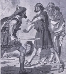 Het leven van Croesus gered door zijn stomme zoon, uit My Magazine, uitgegeven 1922 (litho)