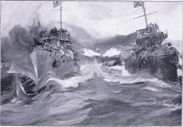 Een gevecht tussen vernietigers, illustratie uit Cassells History of the Russo-Japanese War Vol 1, ca. 1900