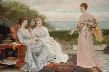 De vestingwerken van Walmer Castle: portretten van gravin Granville en de dames Victoria en Mary Leveson-Gower, 1891