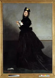 De dame met de handschoen, schilderij van Émile Auguste Carolus-Duran (1837-1917), 1869, 2,28 x 1,64 m, Parijs, Musée d