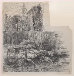 Herder en Vee bij een Voorde, ca. 1850