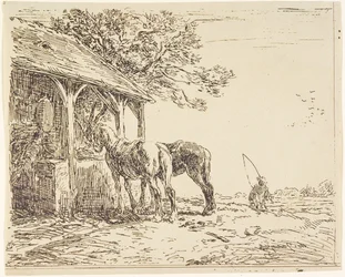 Paarden in een stal, 19e eeuw