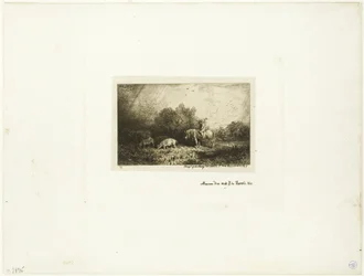Landschap met man te paard, varkens en koe