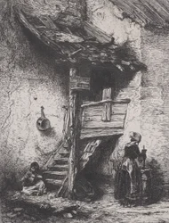 Trappen en vrouw die karnen