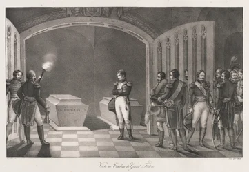 Bezoek aan het graf van Frederik de Grote, begin 19e eeuw