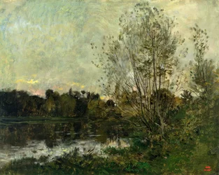 Een meer in het bos bij schemering, ca. 1865
