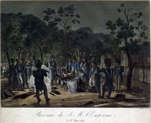 De terugkeer van Napoleon uit Elba. Napoleons bivak in Golfe-Juan op 1 maart 1815