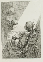 De Maagd Maria wiegt het kindje Jezus