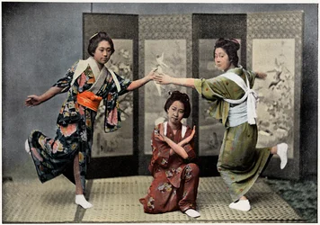 Een familiedans in Japan, ca. 1890