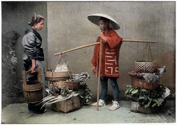 Groentehandelaar in Japan, ca. 1890
