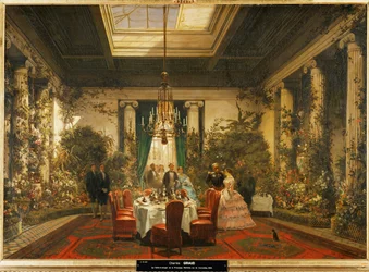 De eetkamer van prinses Mathilde, dochter van koning Hiëronymus, broer van Napoleon I ... (olieverf op doek)