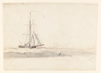 Een cutter voor de wind met een schip in de verte