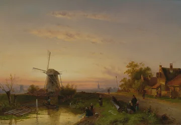 Windmolen bij zonsondergang