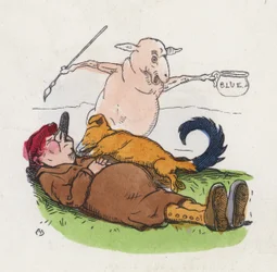 De luie herder (gekleurde gravure)