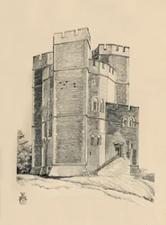 Exterieur van Orford Castle, Suffolk de Kantelen gerestaureerd, 1931