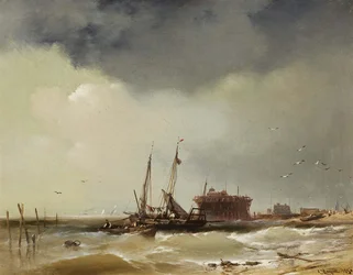 Vissersboten landen op een strand