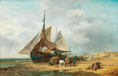 Duits: Entladung der Segelschiffe Uitladen van het zeilschip