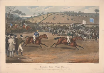 Een van een set van vier: Leamington Grand Steeple Chase ... 1837. Plaat 4. Marqs van Waterford op Monarch...