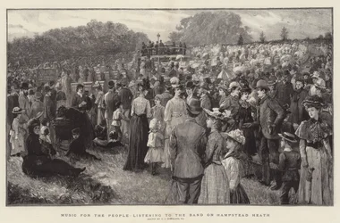 Muziek voor het volk dat luistert naar de band op Hampstead Heath