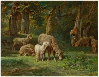 Herderin die haar kudde hoedt