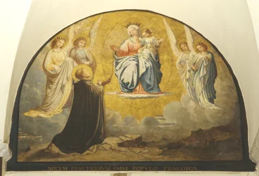 Maagd die rozenkrans aan San Damiano levert