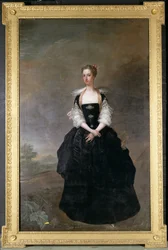 Portret van een dame, lid van de familie Dundas, in een zwarte fluwelen jurk met kanten mouwen
