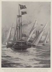 De Prins van Wales in Cowes, Aankomst van de Prins op Zaterdagavond, 30 juli, Koninklijk Saluut door HMS Crescent, Kapitein de Hertog van York