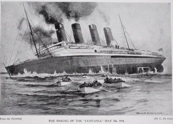 Het zinken van de Lusitania, 7 mei 1915, illustratie uit 