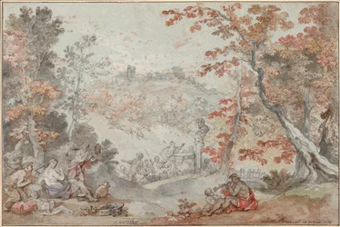 Italiaans herfstlandschap met Monte Porzio en een offer aan Pan, 1763