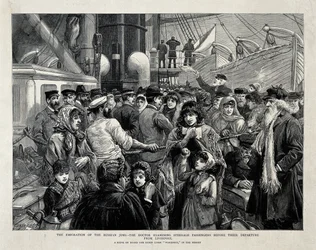 De Russische Joden onderzocht door een arts voor de emigratie uit Liverpool