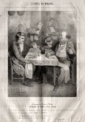 Scènes de moeurs: Comme ou dine à Paris. Diners a vingt-cing sous. Trois plates au choix du traiteur...