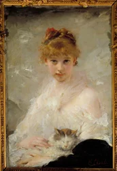 Jong meisje met kat, schilderij van Charles Chaplin (1825-1891), 19e eeuw, Compiègne, Nationaal Museum van het Kasteel