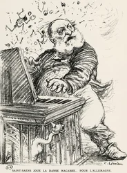 Karikatuur van Charles Camille Saint-Saens, Franse componist, pianist en organist