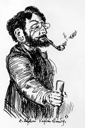 Henri Riviere (1864-1951) Franse kunstenaar en ontwerper (schaduwspel bij Cabaret Le Chat Noir), tekening door E. Lefebvre naar Leandre