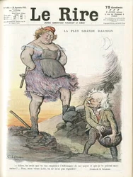 Illustratie van Charles Leandre (1862-1934) voor de omslag van Le Rire, 30/09/22 - De grootste illusie - Duitsland Pruisen, Engeland Groot-Brittannië, Herstelbetalingen - Marianne, David Lloyd George (1863-1945) - Trivialiteit