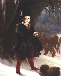 Terug van school, een winterdag