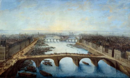Panoramisch uitzicht op Parijs over de Pont Royal in 1741. Schilderij door Charles Grevenbroeck (? -1758)