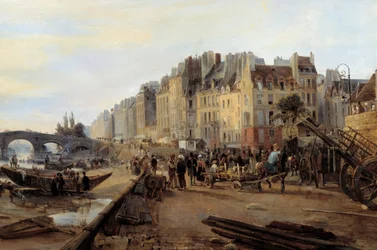 Mariebrug en Saint Paul Haven rond 1825. Uitzicht op Parijs (detail). Schilderij door Charles Louis Mozin (1806-1862)