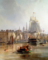 Schip in de haven van Rouen in 1855 (detail)