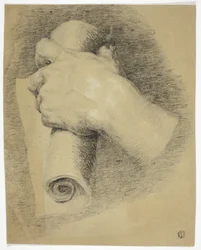 Hand met rol papier