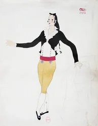 Kostuum voor het personage van Figaro uit De Barbier van Sevilla door Gioacchino Rossini, schets door Charles Martin