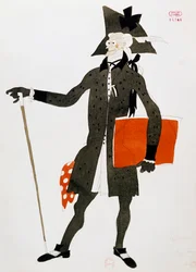 Kostuum voor het personage van notaris uit De Barbier van Sevilla door Gioacchino Rossini