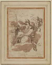 Allegorische vrouwenfiguur, zittend op wolken