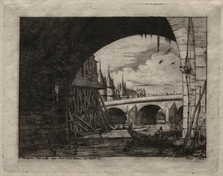 Etsen van Parijs: Een boog van de Notre Dame-brug, 1853