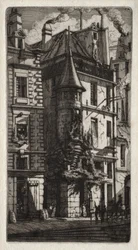 Etsen van Parijs: Huis met een torentje, Weversstraat, 1852