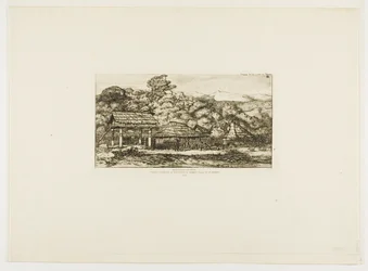 Inheemse schuren en hutten bij Akaroa, Banks