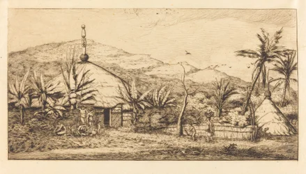Grote inheemse hut op de weg van Balade naar Puebo, 1845