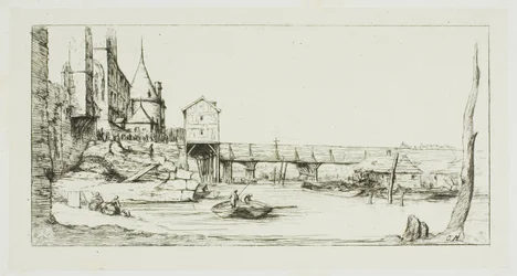 De Voetbrug die tijdelijk de Pont-au-Change vervangt, Parijs, na de brand van 1621